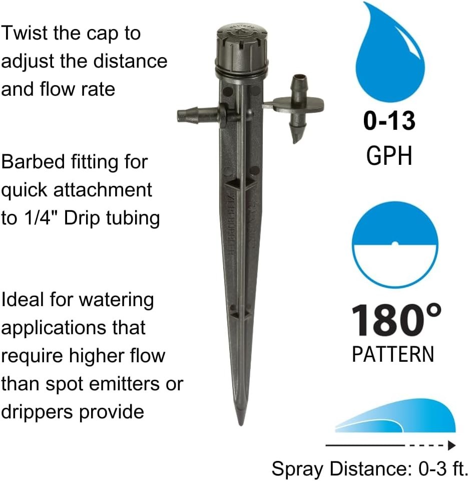 Water-Saving Drip Irrigation Micro-Bubbler on Stake, 180° Pattern, 4-Pack