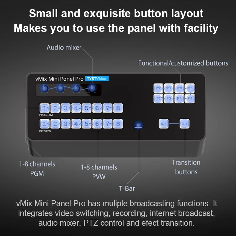 TYST vMix Mini Panel Pro Control Panel MIDI Video Recording Switchboard Switcher