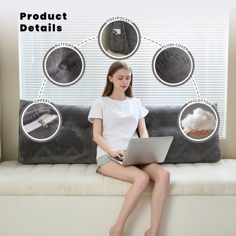 Headboard Pillow for Bed,Triangular Wedge Pillow Headboard Soft Support While...