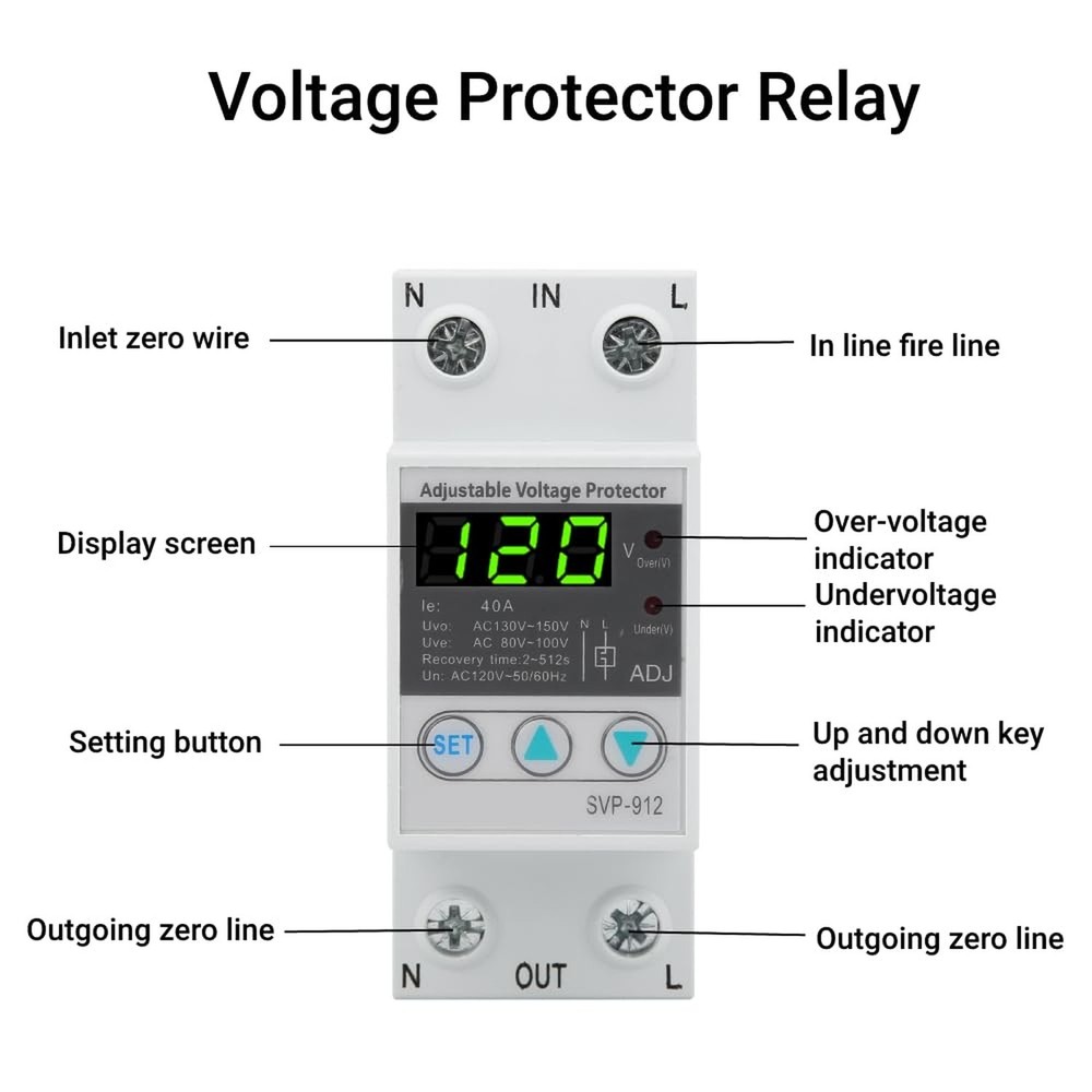 Undervoltage Protector 120VAC Self Recovery Adjustable Voltage Protective Dev...