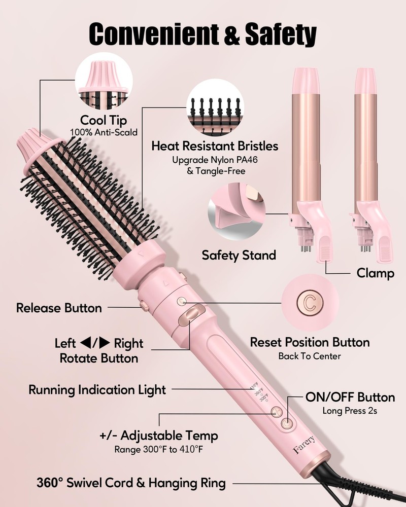 3-in-1 Interchangeable Automatic Rotating Curling Iron & Thermal Brush Set, 1...