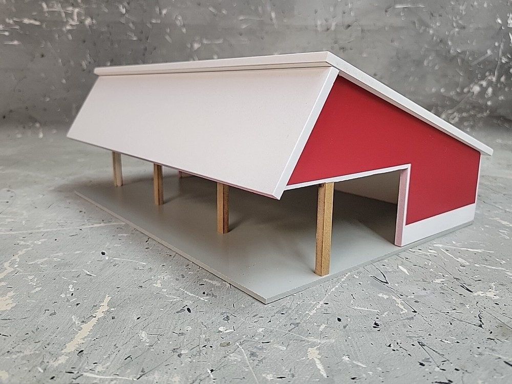 1/64 Custom scratch built Cattle Shed building White & Red