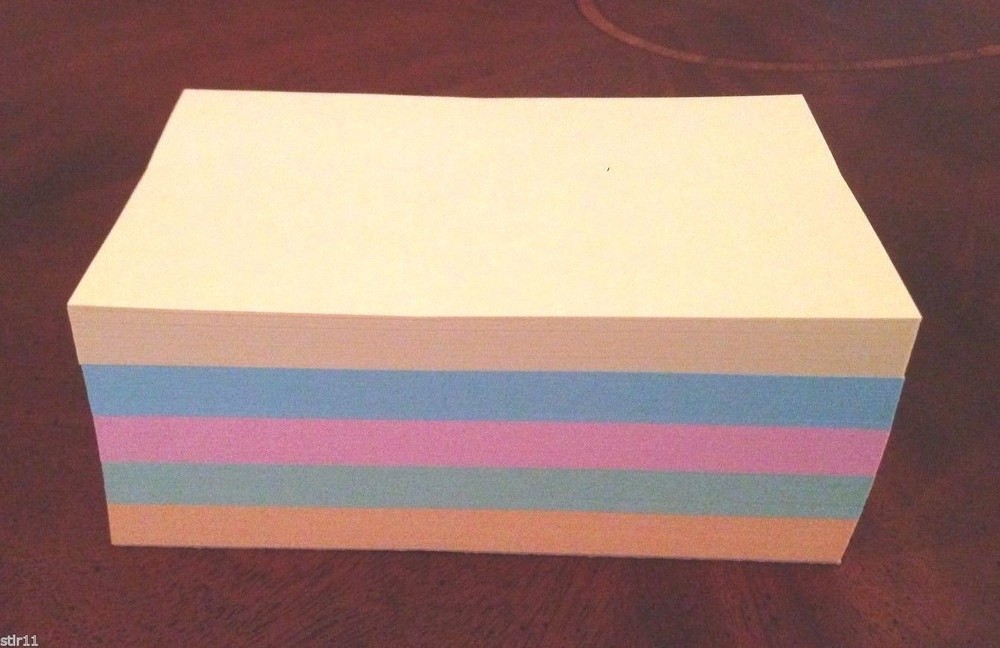 Refill Note Paper - Loose Rectangular Sheets - 3 x 5 " ( 5 Different Colors )