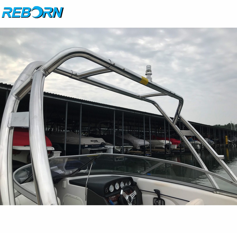 Reborn Launch Forward-facing Boat Wakeboard Tower polished | Fast Install & Fold