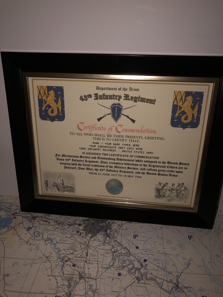 43RD INFANTRY REGIMENT / COMMEMORATIVE - CERTIFICATE OF COMMENDATION