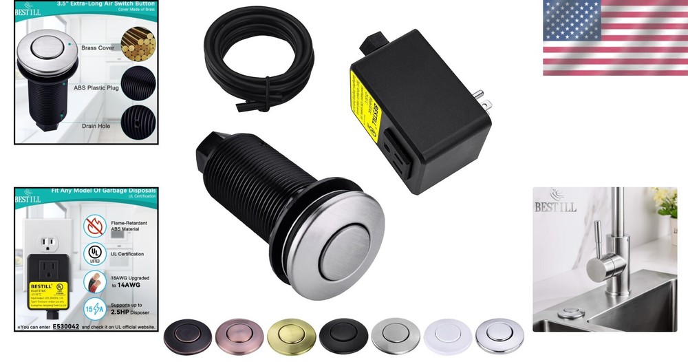 Garbage Disposal Air Switch Kit with Solid Brass Cover - Easy Setup