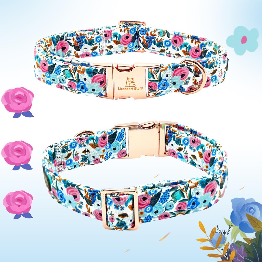 Floral Dog Collar - Soft Durable & Adjustable for Medium Dogs