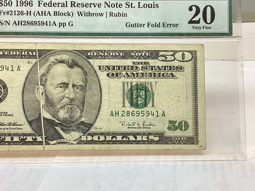$50 1996 PMG 20 Gutterfold Error Fr#2126-H