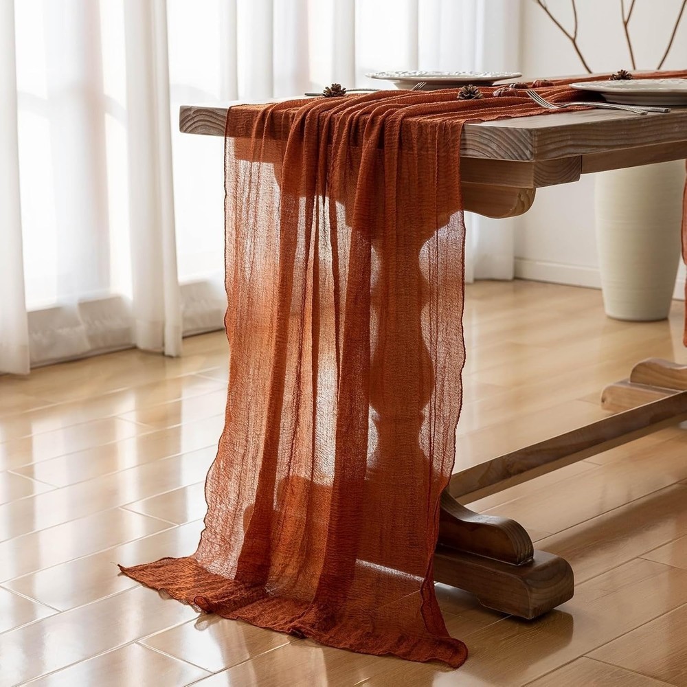 Fall Thanksgiving Table Runner Terracotta Decorations 120 Inch 10 FT Rustic Burn