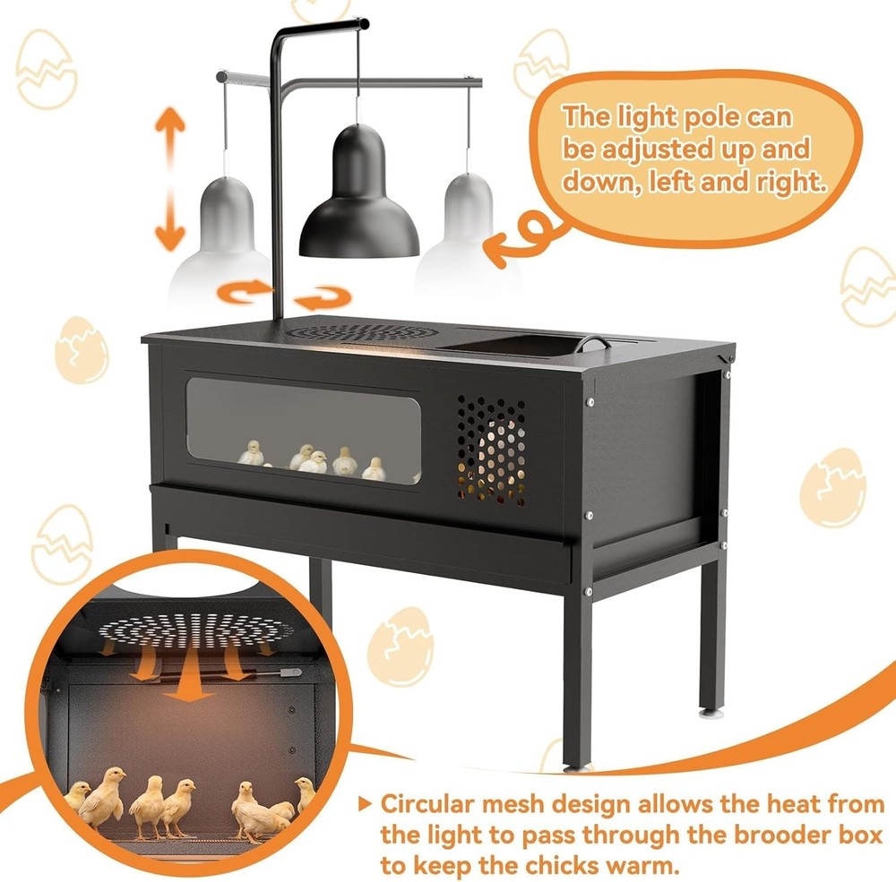 Chicken Brooder Box - Stand-Up Brooder Pen for Chick Brooder with Lamp Stand & R