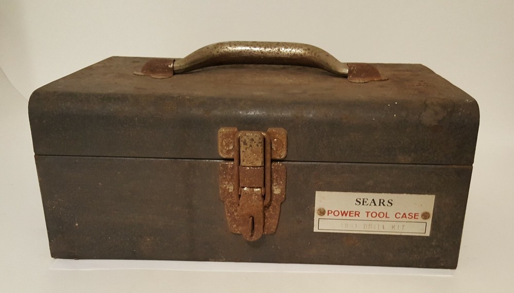Vintage Sears Metal Power Tool Case w Handle -1801 Drill Kit Case Only-Rusted