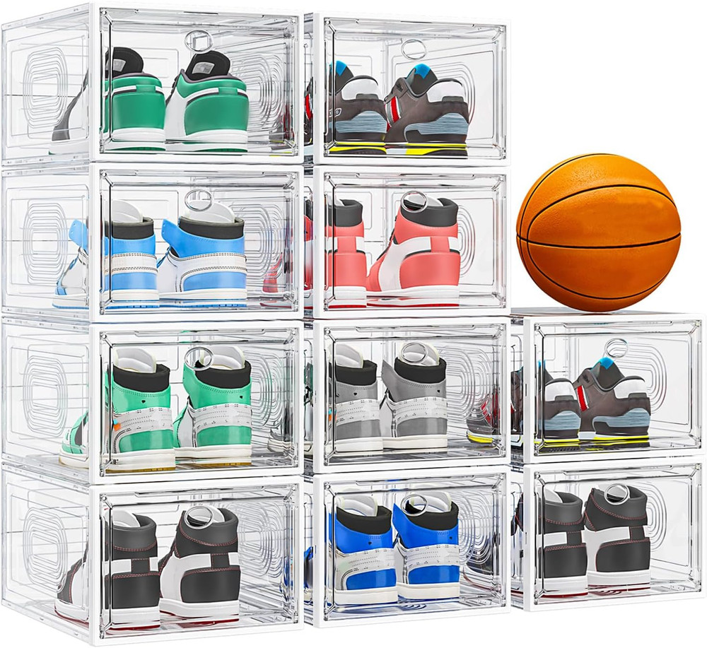 10 Pack Thicken Shoe Organizer Stackable,Upgraded Sturdy Shoe Storage Box with M