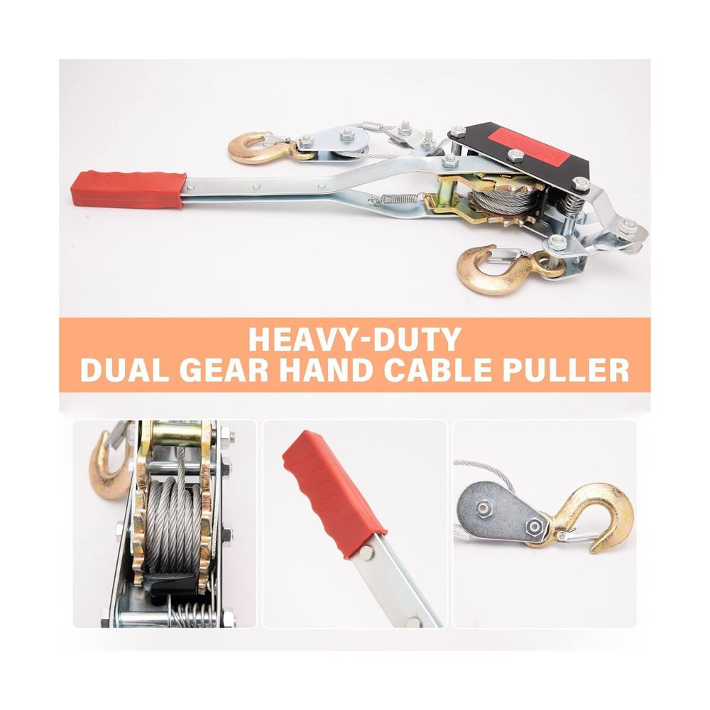 2-Ton Come Along Winch Power Puller, Heavy-Duty Dual Gear Hand Cable Puller T...