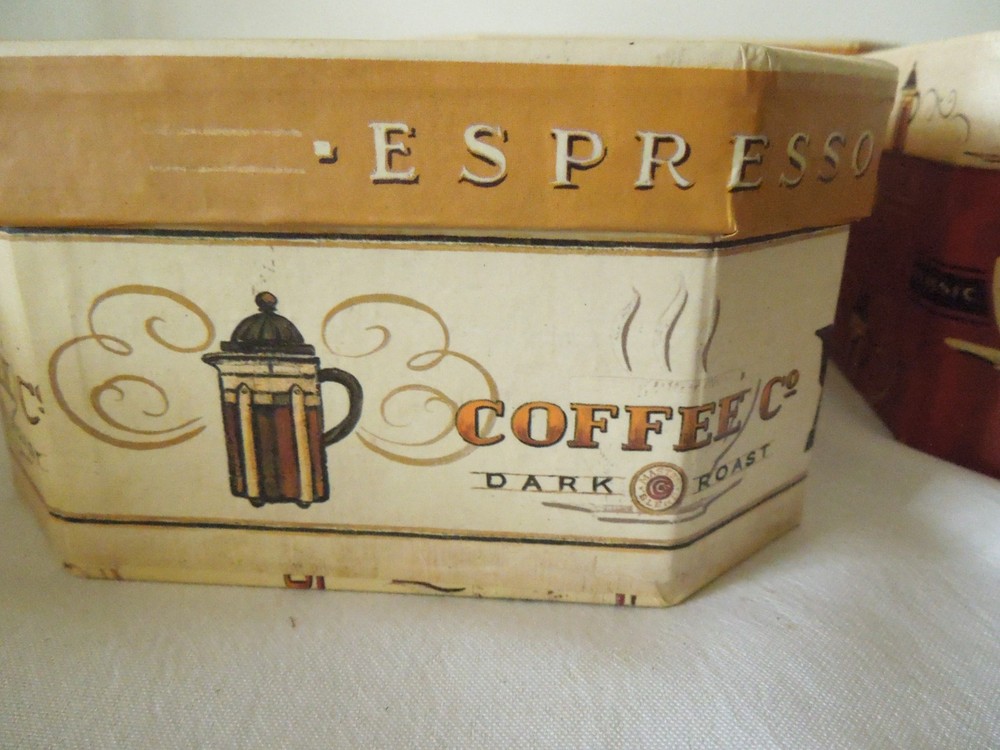 Nesting Storage Boxes Set of 3 Coffee Design 8 Sided 8", 7", & 6" Diameters