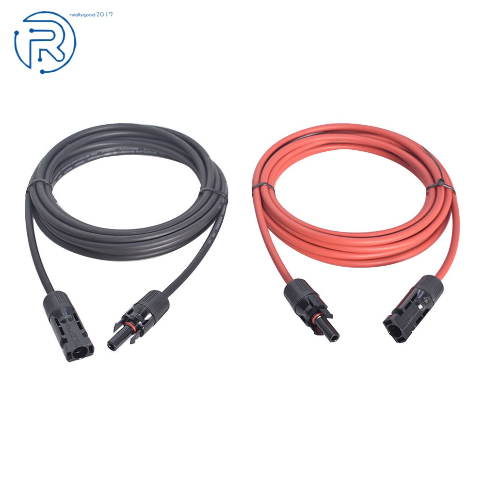 1 Pair 12AWG Black + Red 15 FT Solar Panel Extension Cable Wire Connector