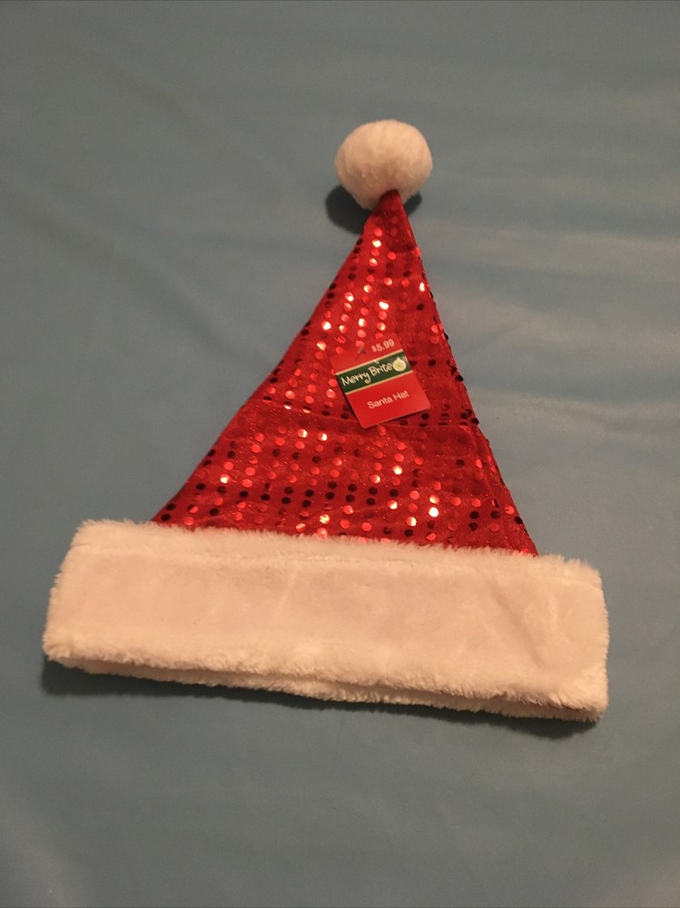 MERRY BRITE RED SEQUIN SANTA HAT 24"