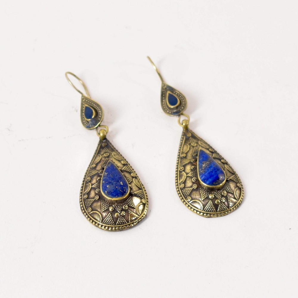 Lapis and Silver Colored Earrings Afghanistan