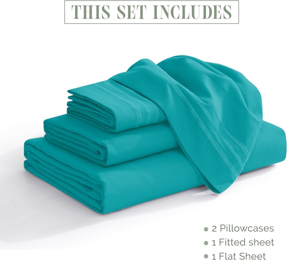 Extra Deep Pocket Queen Sheet Set - 1500 Thread Count Soft Teal Bedding
