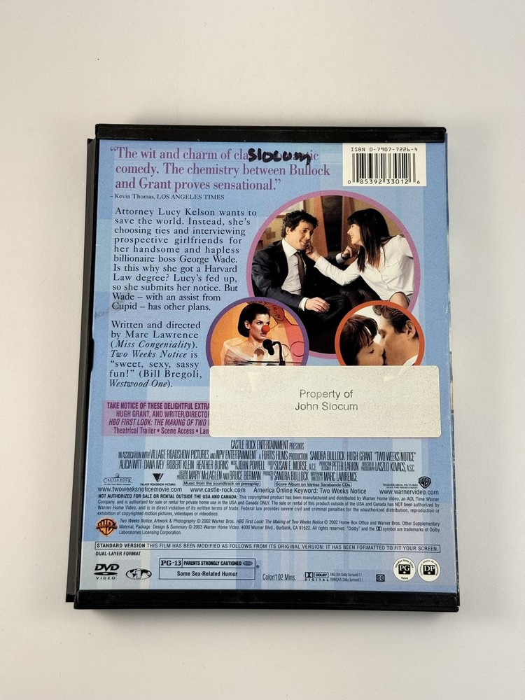 📀 Two Weeks Notice DVD - CASE & ARTWORK ONLY - NO DISC