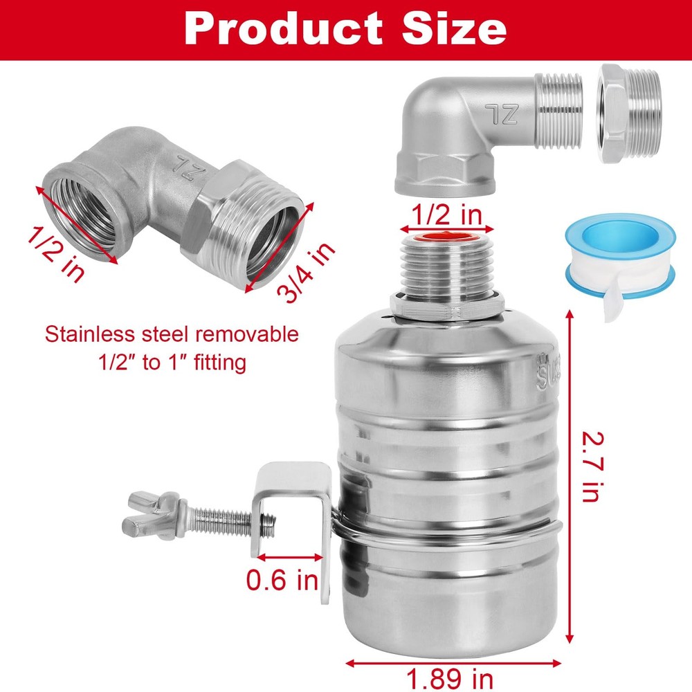 Automatic Float Valve for Water Tank, 2 Pack Stainless Steel Tank Float Valve...