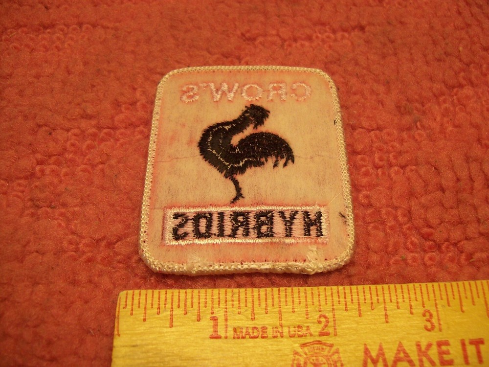 Vintage Crows Hybrids Sew On Patch Red, Black Rooster, NOS for Hat Cap Jacket...