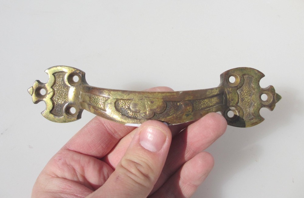 Victorian Brass Door Handle Antique Gothic Pull Old Sash Window Lift 7"W