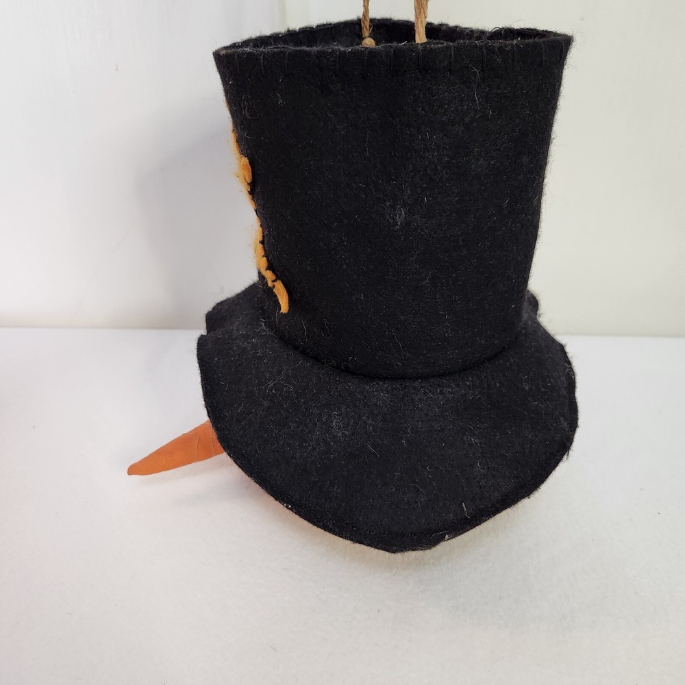 Handmade Stitched Primitive Look Fabric Snowman Head Hanging Open Hat Button Eye