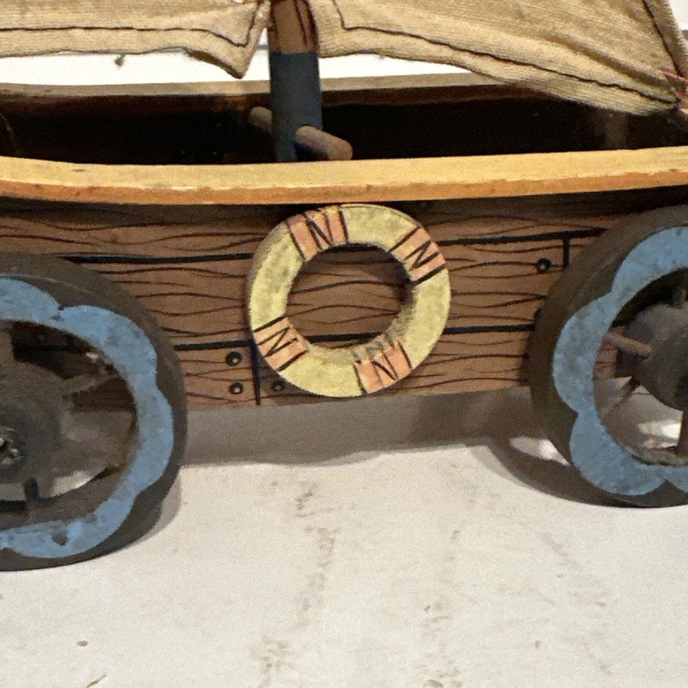 Unique Rare Vintage 1999 Sailboat With Wheel Pull Toy On String ABC Distributing