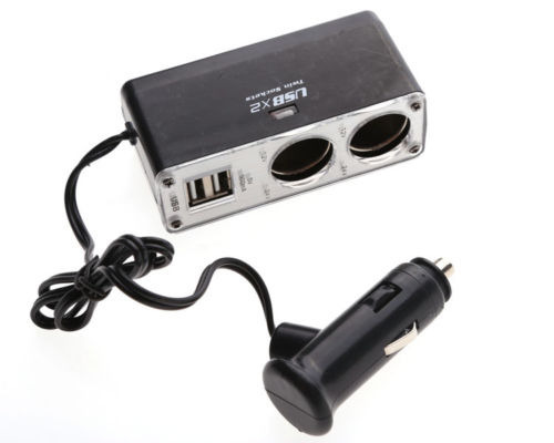 2 Ways Car Cigarette Lighter Socket 12V Dual USB Charger Splitter Power Adapter