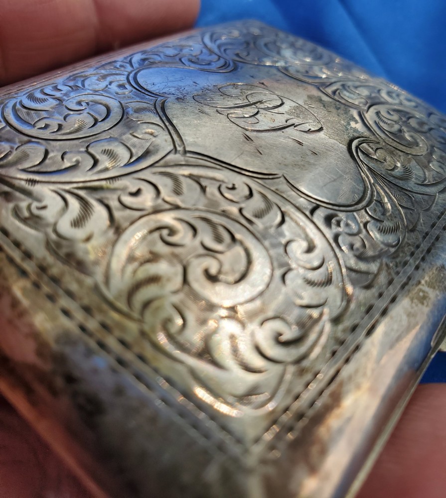 Rare Solid SILVER Hand Engraved Compartment Cigarette Vesta Case Monogram c1860