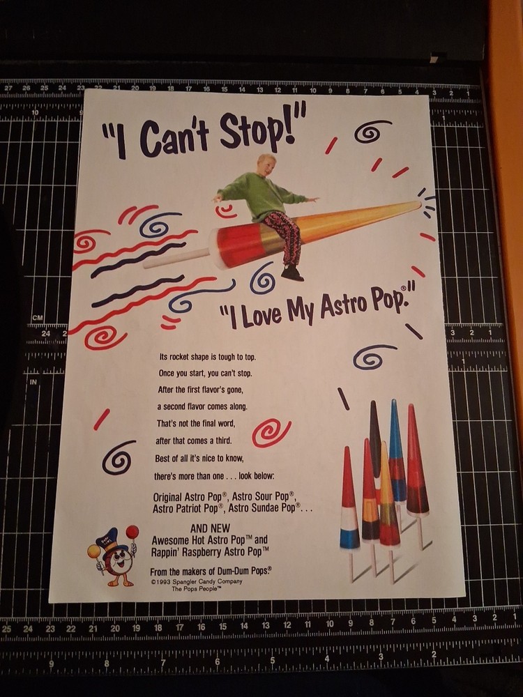 Astro Pop Lollipop 1995 Print Ad 8.5x11
