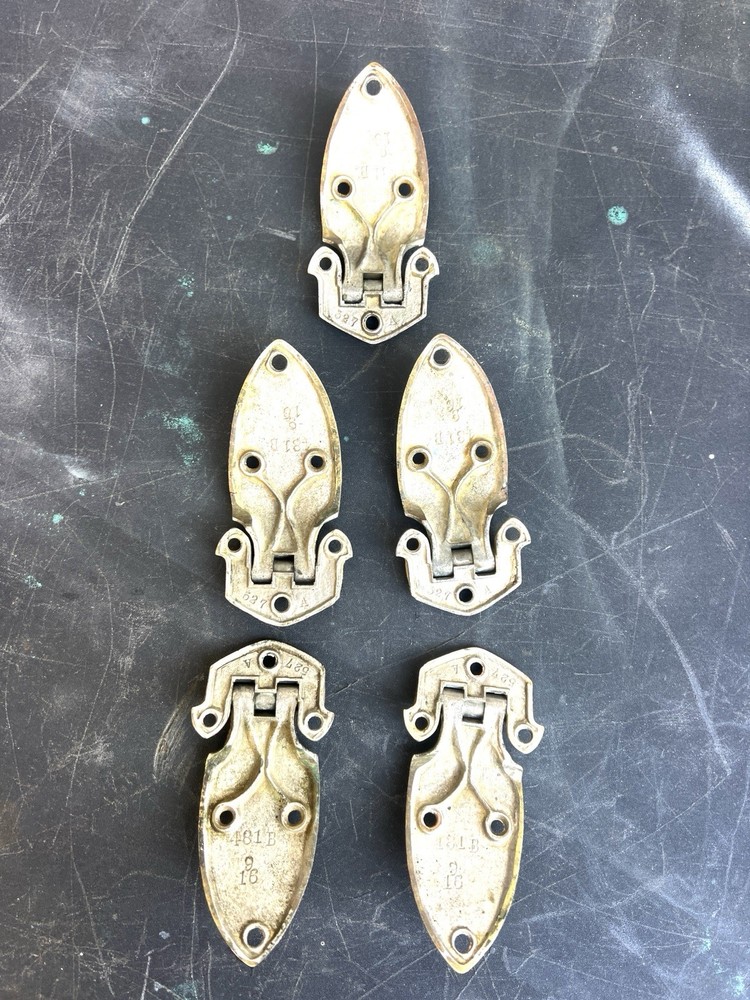 5pcs Bohn Ice Box Hinge USA Embossed Brass Nickel Chromium Plated 1921 Solid