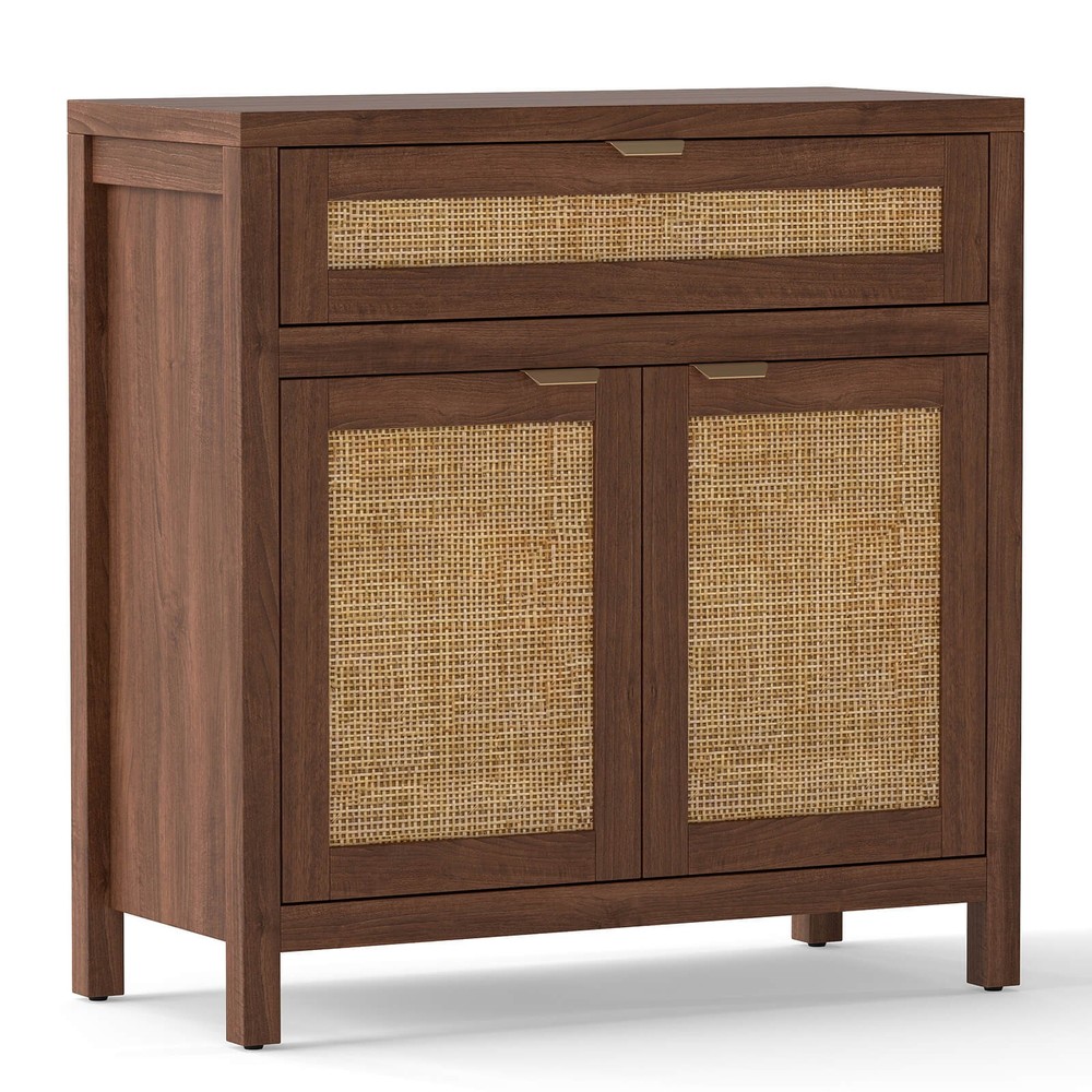 Buffet Cabinet Sideboard Storage Cabinet Rattan Doors & Drawer Adjustable Shelf