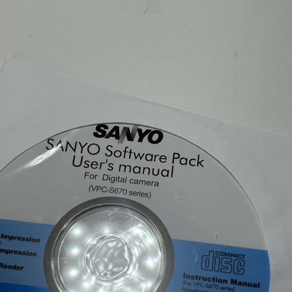 Sanyo Software Pack for VPC-S670 Camera Windows PC CD-ROM