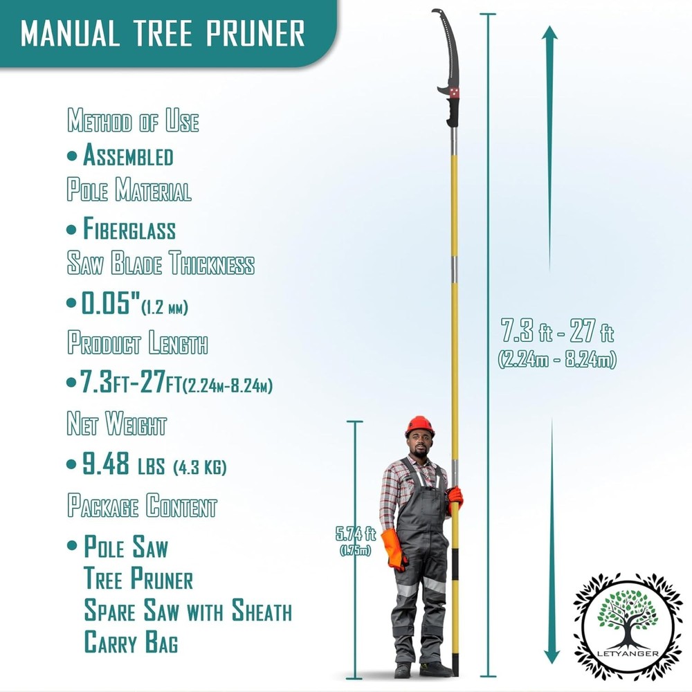 Pole Saws for Tree Trimming, 7.3-27 ft Extendable Tree Trimmers Long Handle