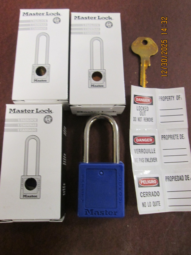 MASTERLOCK Lockout Padlock Keyed Different Thermoplastic, Blue Qty 3410BLU
