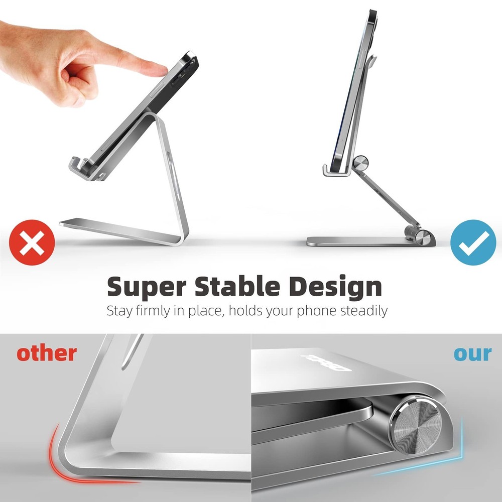 Cell Phone Stand Holder Adjustable Increase Fully Foldable Thick Aluminum Des...