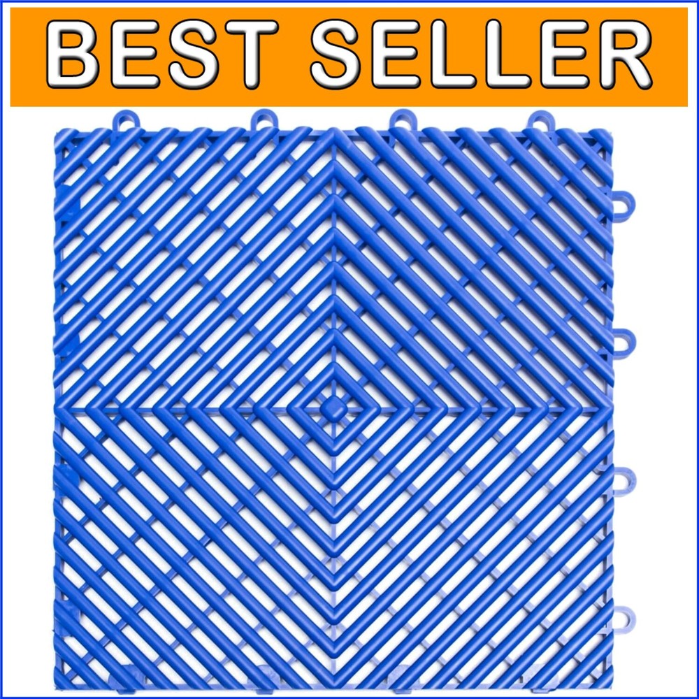 Bright Blue Self-Draining Interlocking Garage Tiles - 48 Pack for Safety & Style
