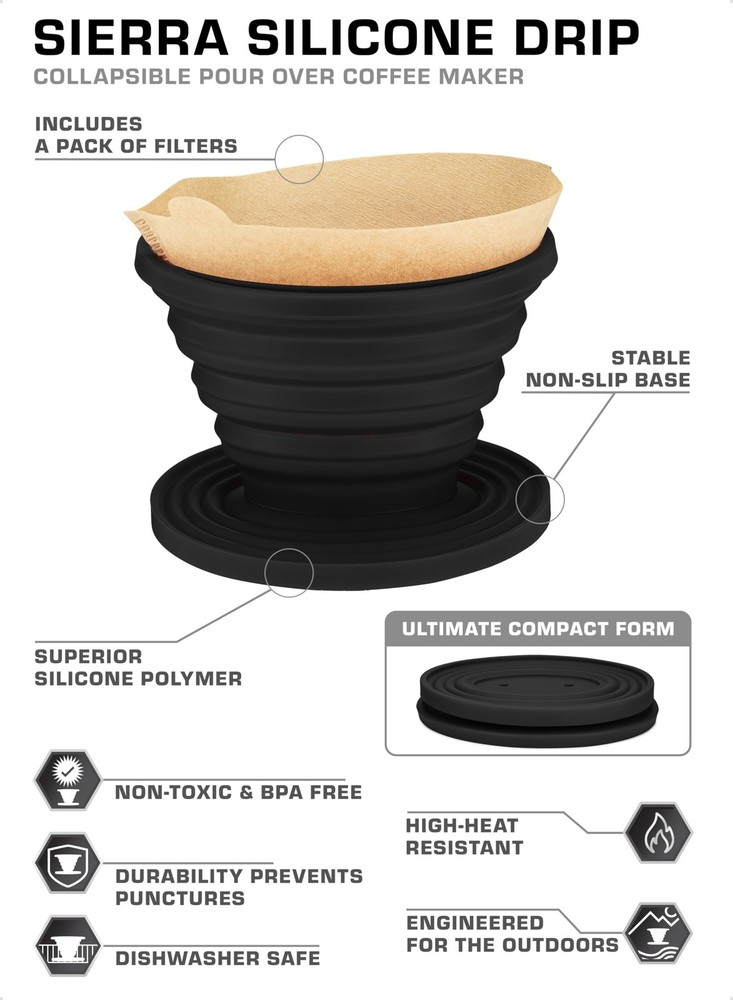 Sierra Collapsible Coffee Pour over Dripper ? Camping Coffee Filter ? Includes P