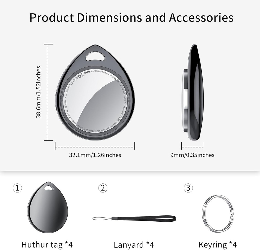 Air Tracker Tags-4 Pack, 5.3 Bluetooth Tracker Work with Apple Find My (iOS Only