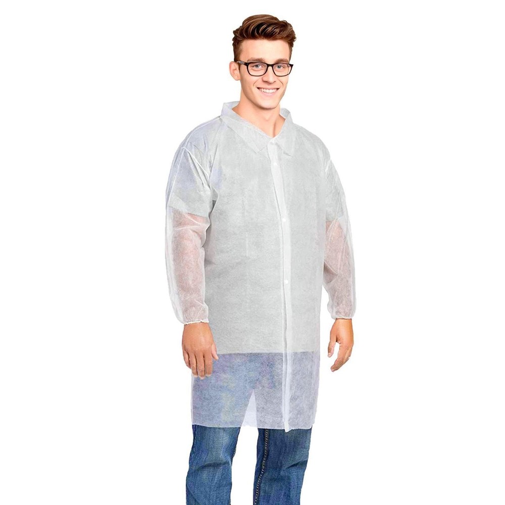 White Disposable Polypropylene Lab Coats Elastic Wrists 10 Count 4X-Large Size