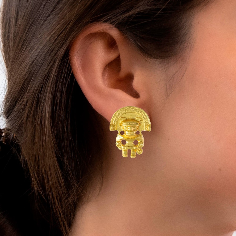 24k GP Anthropomorphic Figure 0.9" Drop Earrings