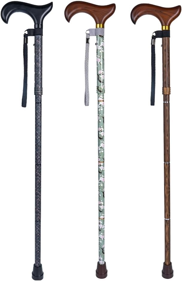Lightweight Adjustable Foldable Cane with Ergonomic Wooden Handle