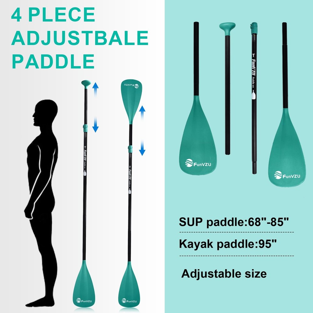FunVZU SUP Paddle, Stand Up Paddle Board 4-Piece, Lake Blue