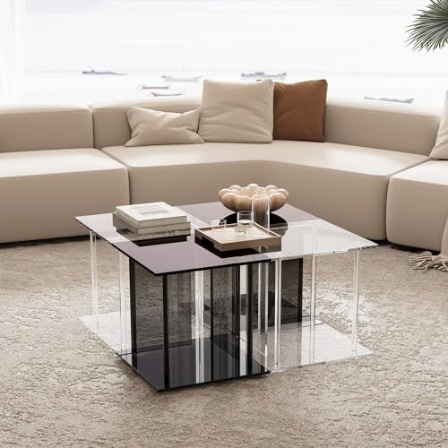 Acrylic Modern Side Table, Small End Table, Nightstand with Storage for Black