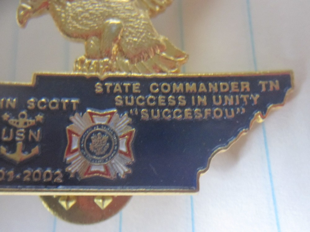 USN 2001-2002 JOHN SCOTT State Commander TENNESSEE Eagle Pin Pinback