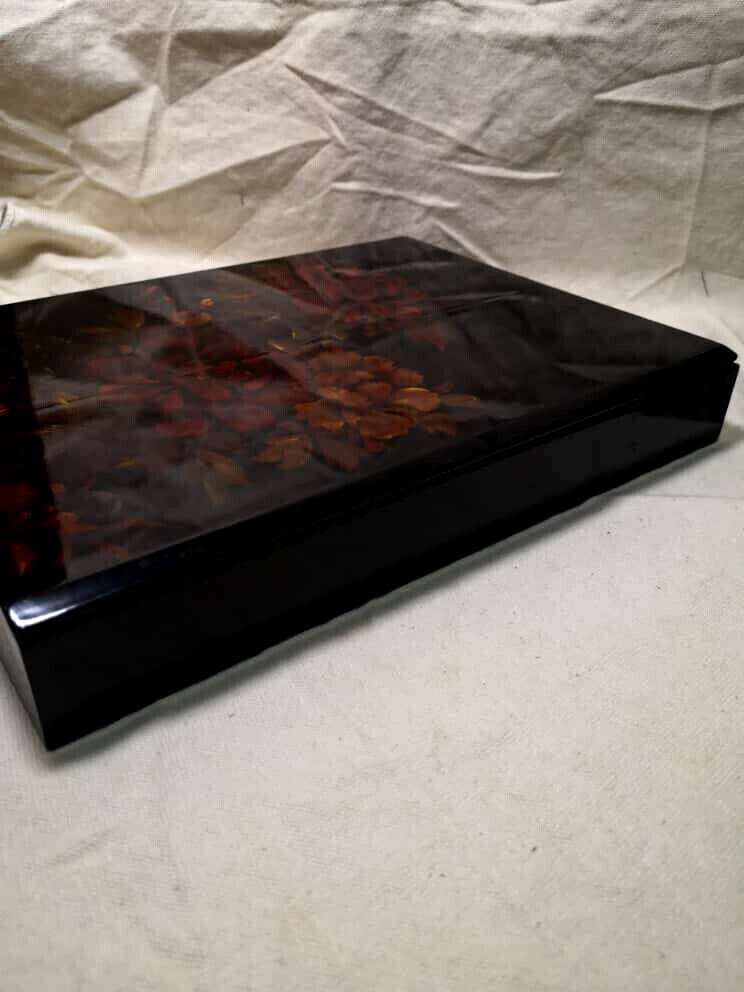 Japanese Lacquered Floral Design Letter Box Lacquerware