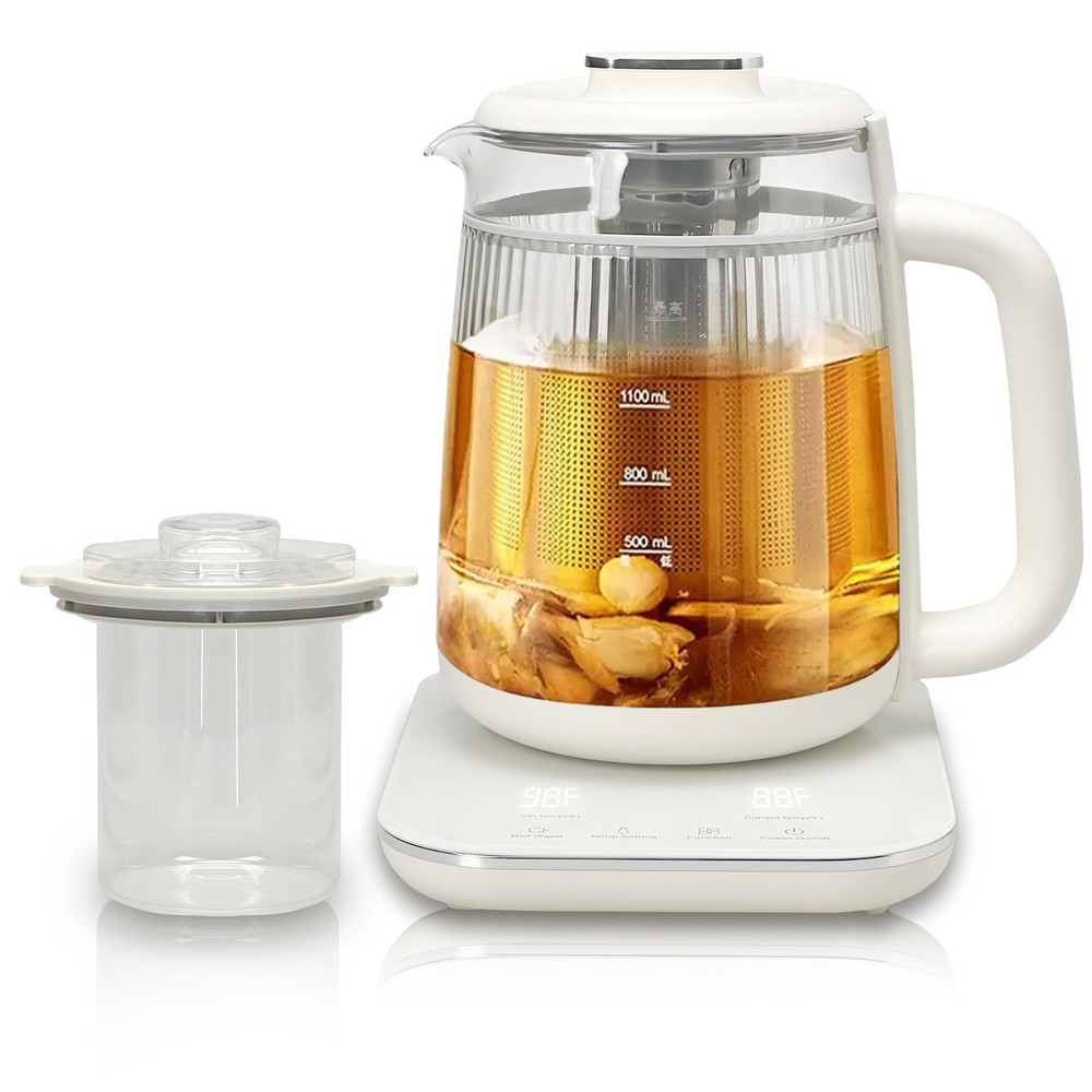 Health Pot, 1.5L Double-Layer Glass Electric Kettle with Stew Pot, 9-in-1 Mul...