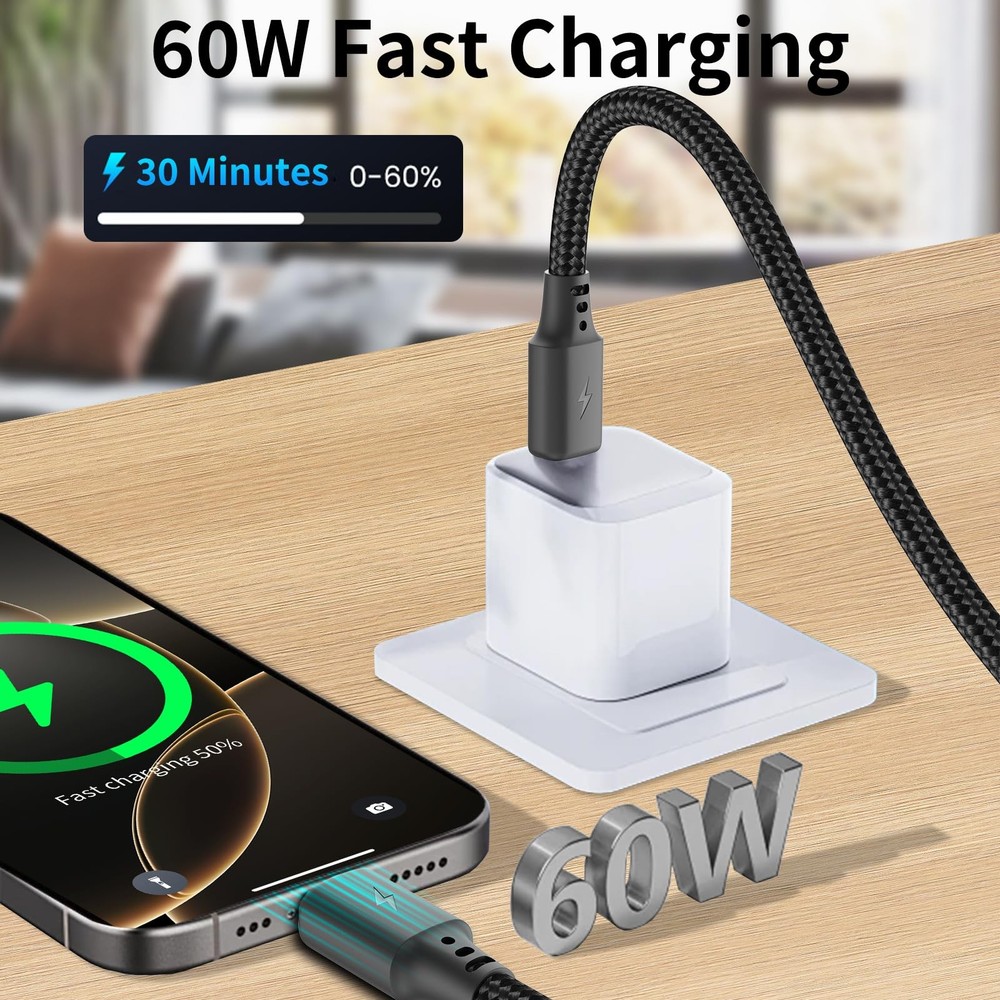 Short USB C to C Cable 1 ft 3Pack, C Support 1FT, Black