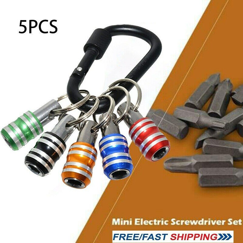 5Pcs 1/4" Hex Shank Quick Release Key Chain Screwdriver Bit Holder Bits Tools